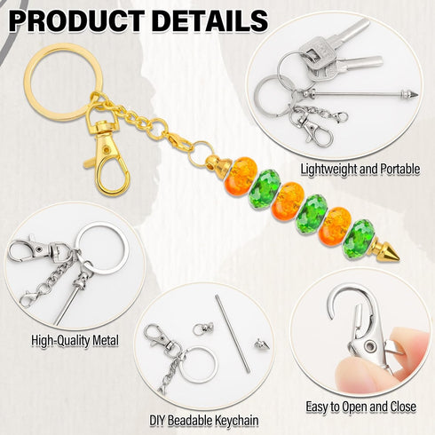 18Pcs Beadable Keychain Bar Bulk, Colorful Plating Alloy Beaded Keychain, Blank Keychain Making Supplies DIY...